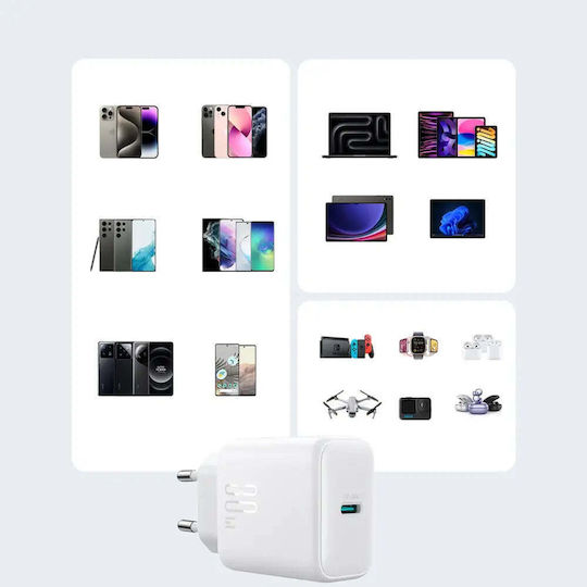 Joyroom Φορτιστής Χωρίς Καλώδιο με Θύρα USB-C 30W Power Delivery Λευκός (JR-TCF24)