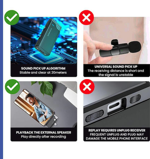 Sonic Gear Wireless Clip-on Wireless Δυναμικό Microphone Shock Mounted Journalistic