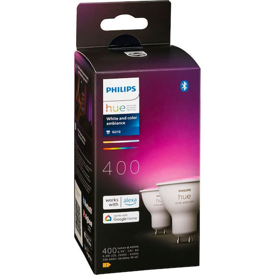 Philips Smart Bulbs LED 4.2W for Socket GU10 RGBW 400lm Dimmable 2pcs