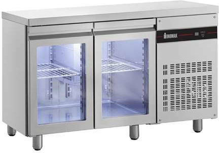 Inomak Английски превод: Stainless Steel Refrigerator Counter 224лт with 2 Glass Doors and Cooling Machine +3/+10°C L134.5xW60xH87.5см Prunus