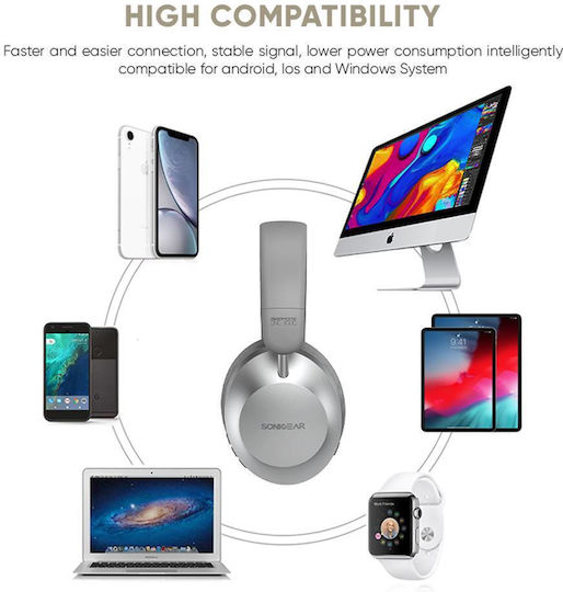 Sonic Gear Airphone DNC 3000 Ασύρματα Bluetooth On Ear Ακουστικά με 20 ώρες Λειτουργίας Platinum