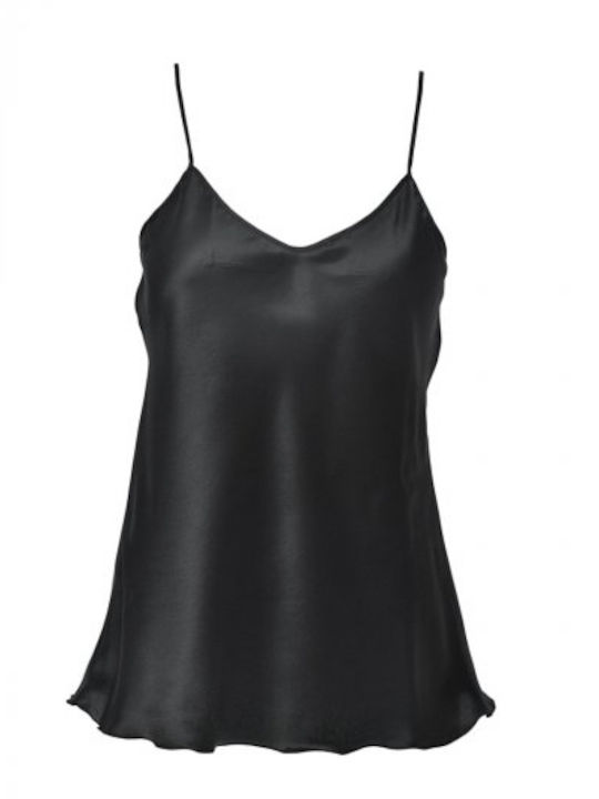 Γυναικείο Crop Top Σατέν με Τιράντες & V Λαιμόκοψη Μαύρο