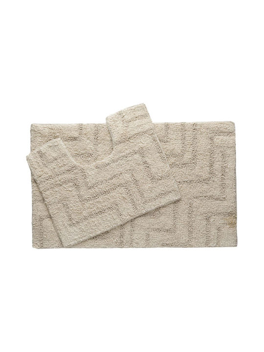 Non-Slip Bath Mats Set Cotton Toilet Beige 2pcs