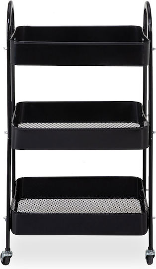 Metallisches Küchenwagen mit 3 Ebenen Schwarz 44x31.5x79.5cm