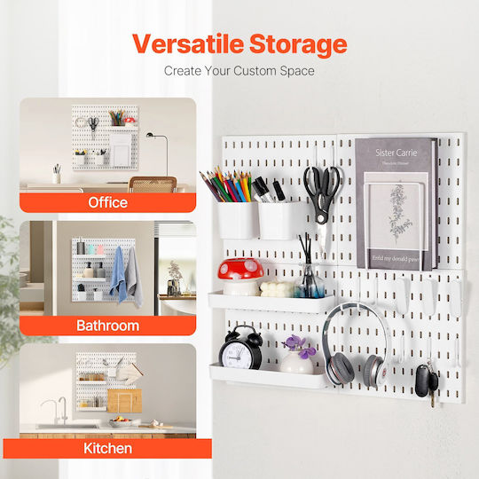 Vevor Κιτ Συνδυασμού Pegboard 11 X 11" Πλαστικό Pegboard 4 Πάνελ Σπίτι Λευκό