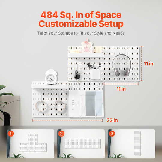 Vevor Κιτ Συνδυασμού Pegboard 11 X 11" Πλαστικό Pegboard 4 Πάνελ Σπίτι Λευκό