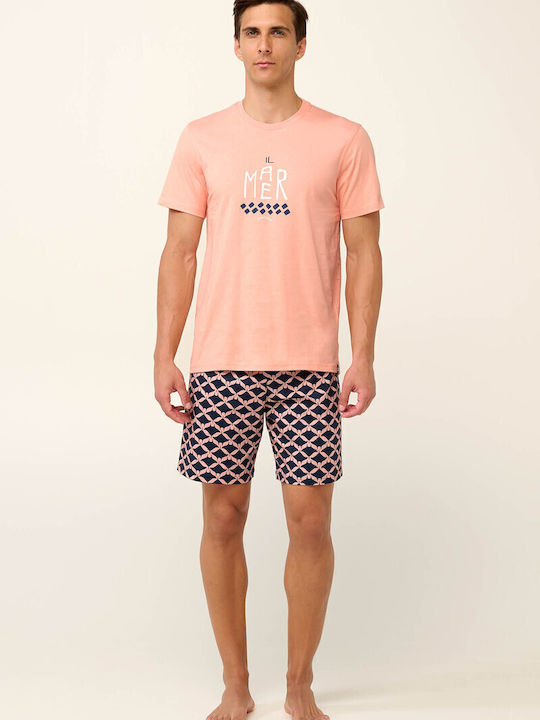 Vamp Καλοκαιρινό Ανδρικό Παντελόνι Πιτζάμας Coral Pink