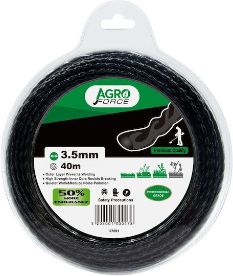 Agroforce 07691 Linie pentru tăierea ierbii Ovală Linii de tăiere pentru mașini de tuns iarba De lungime 40m și de grosime 3.5mm