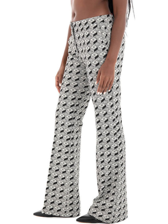 Haubea Women's Fabric Trousers Slim Fit BLACK & WHITE
