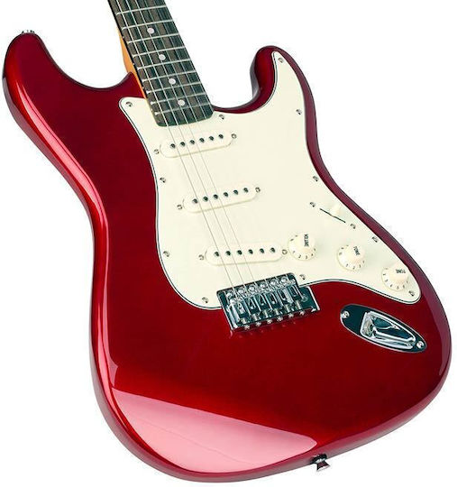 SX Guitars SST62-CAR Elektrische Gitarre mit SSS Tonabnehmerkonfiguration Rot