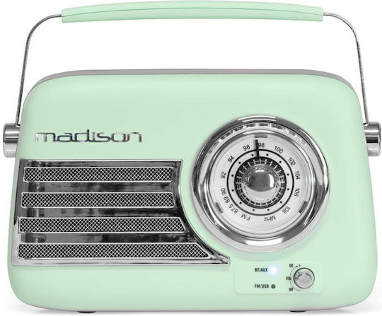 Madison Freesound VR40 Retro Επιτραπέζιο Ραδιόφωνο Επαναφορτιζόμενο με Bluetooth Light Green