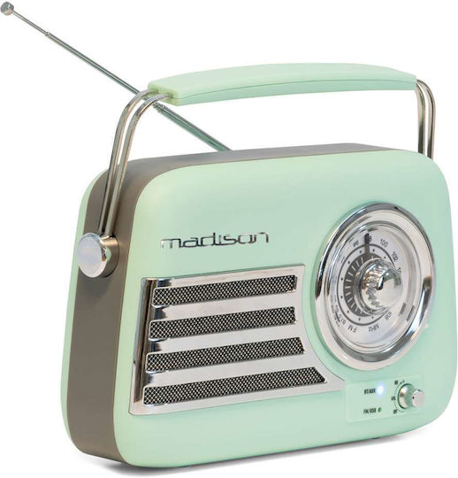Madison Freesound VR40 Retro Επιτραπέζιο Ραδιόφωνο Επαναφορτιζόμενο με Bluetooth Light Green