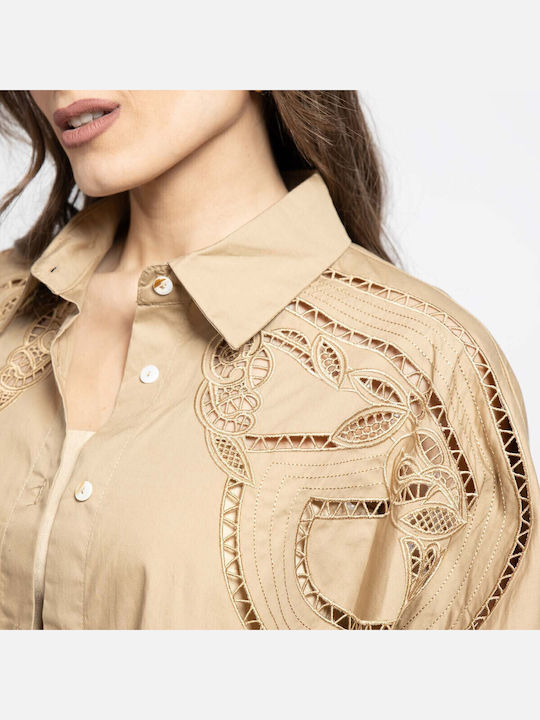 Langärmelig Damen Hemd Camel