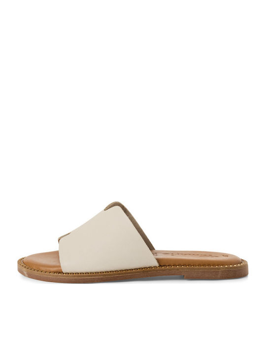 Leder Flache Sandalen für Damen in Ecru Farbe
