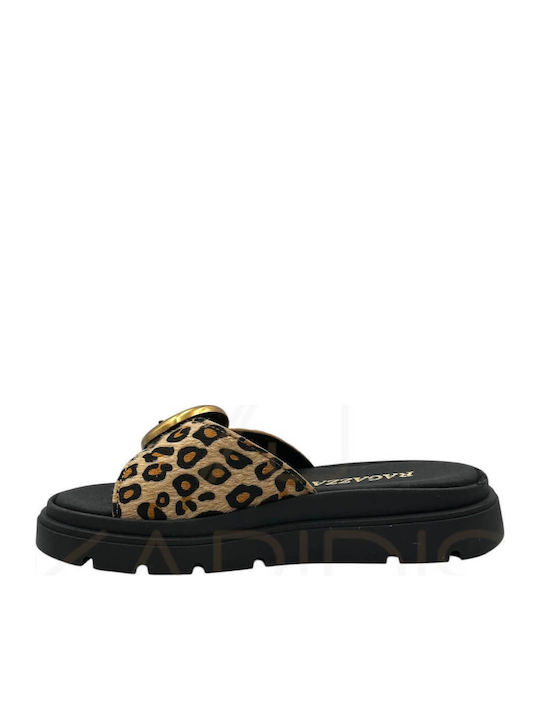 Δερμάτινα Γυναικεία Ανατομικά Σανδάλια Black Animal Print