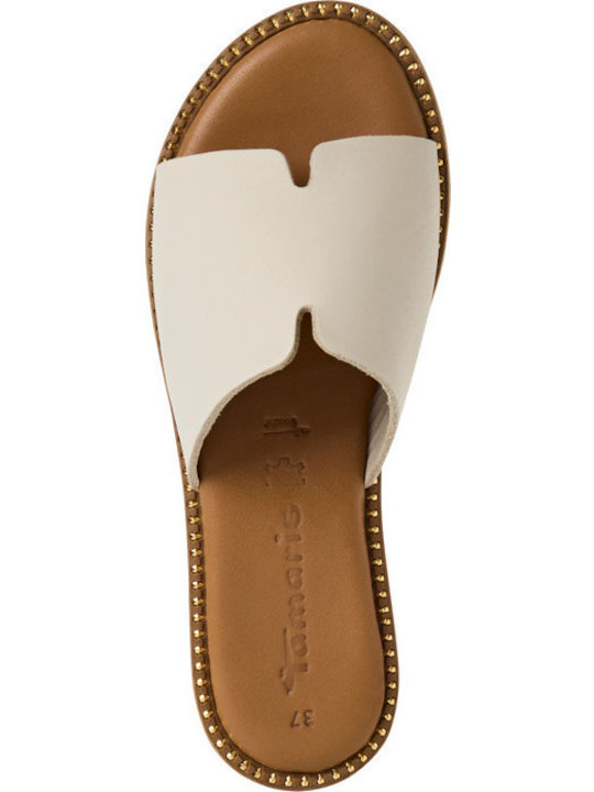 Leder Flache Sandalen für Damen in Ecru Farbe