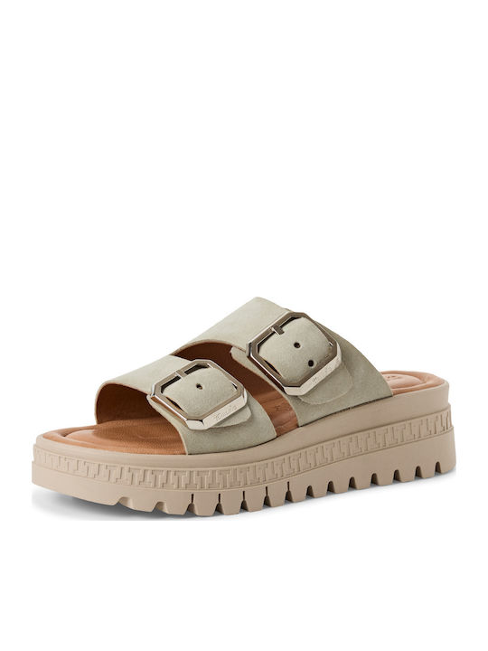 Leder Flache Sandalen für Damen Grüne