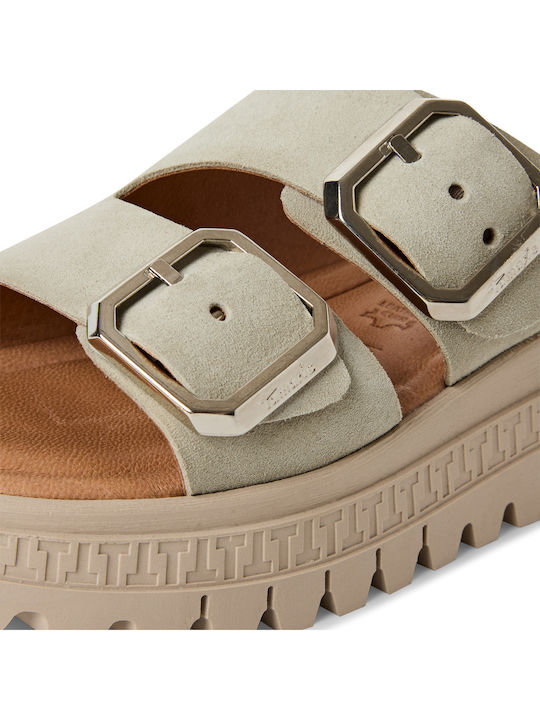 Leder Flache Sandalen für Damen Grüne