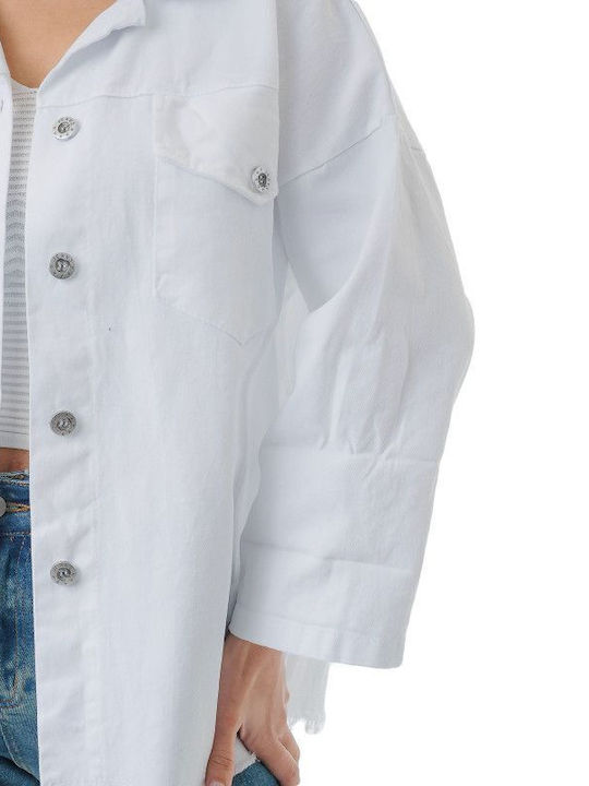 Women's Short Jean Jacket for Spring or Autumn White