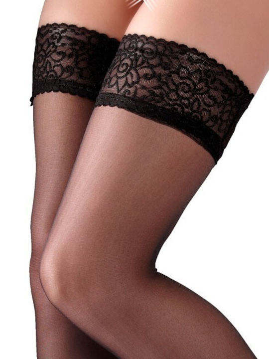 Cottelli Collection Stay-Ups with Lace Top Sexy Κάλτσες Μαύρες