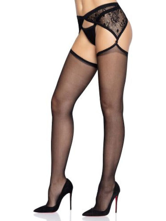 Leg Avenue Șosete Transparente cu Jartieră Laterală din Dantelă Ciorapi și Dresuri Sexy Negri