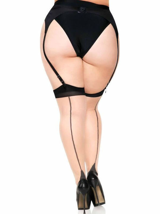 Leg Avenue Plus Size Cuban Heel Lycra Sheer Thigh High with Backseam Sexy Socks Beige