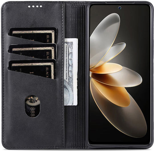 Litchi Retro V4 Texture Umschlag Rückseite Leder Magnetisch Schwarz (Oppo Find X8 Pro)