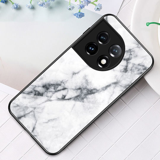 Дизайн Задна корица Закалено стъкло / Силикон Бял (OnePlus 11)
