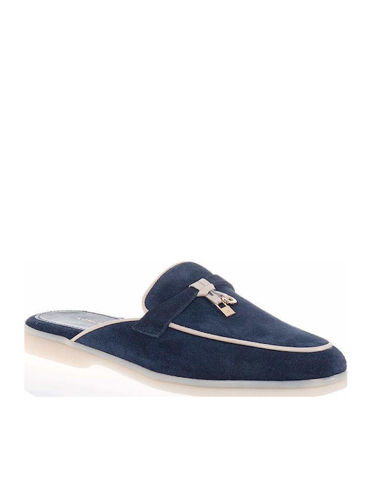 Suede Mules με Τακούνι σε Μπλε Χρώμα