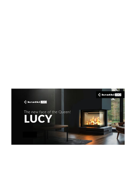 Kratki Lucy 14 P Енергийна вмъкната касета Дърво Въздушно отопление 14кВт Десен ъгъл с отваряща се врата