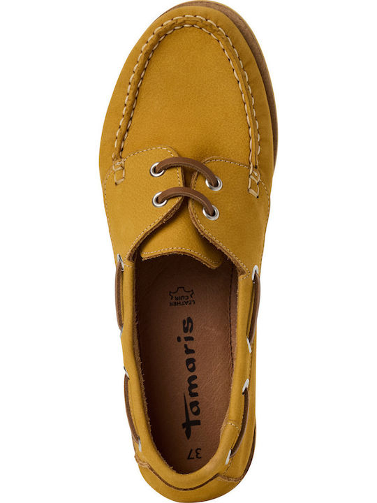 Leather Women's Boat Shoes in Yellow Color