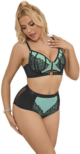 Subblime 955564 Green Patent Leather Mesh Zipper Bra Set