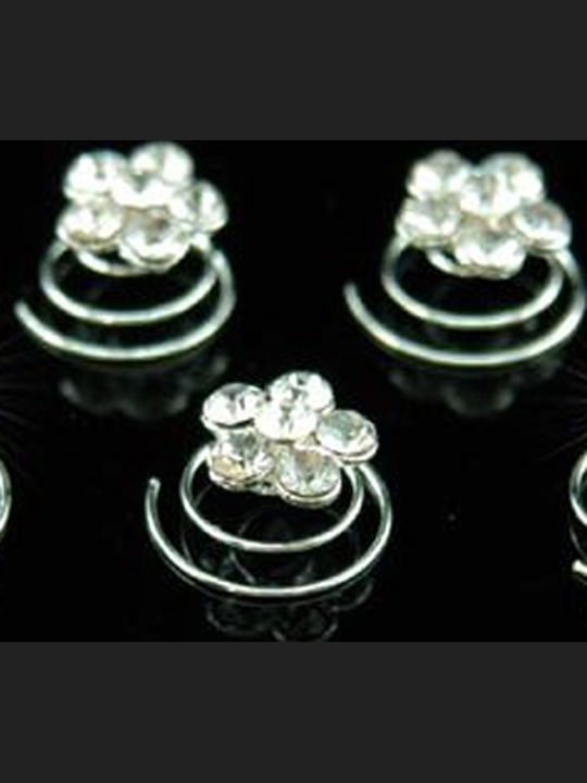 Set of 6 High-Quality Hairpins Austrian Crystals Flower Shape Silver Harper
