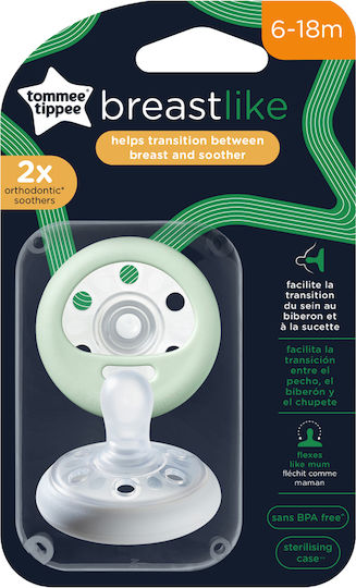 Tommee Tippee Ορθοδοντικές Πιπίλες Σιλικόνης λευκό/πράσινο για 6-18 μηνών 2τμχ
