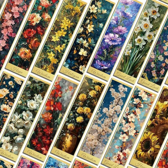 Set 30 Semne de Carte din Carton pentru Iubitorii de Cărți Design Pictură Florală Aurie 15 X
