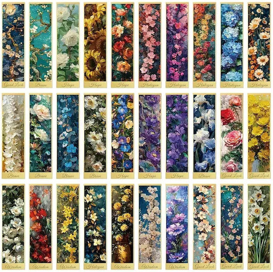 Set 30 Semne de Carte din Carton pentru Iubitorii de Cărți Design Pictură Florală Aurie 15 X