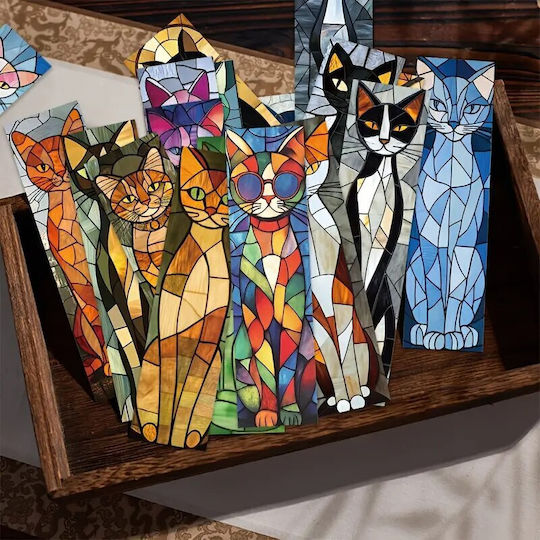 Set mit 30 Lesezeichen aus Karton, Katzenmotiv, mehrfarbig, Schwarz 15