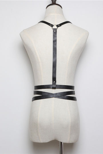 Ham Punk Provocator pentru Piept Sexy din Piele Sintetică cu Accesorii Metalice