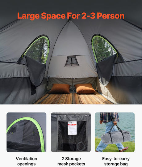 Vevor Car Camping Tent Grey 3 Seasons For 3 People 215x160cm