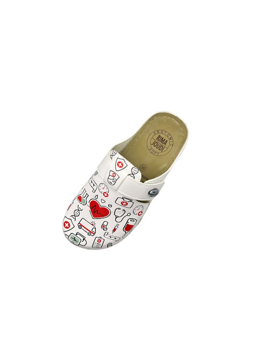Femei Sabot White with medical print