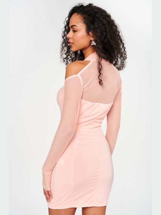 Mini Dress with Padding & See Through Pink
