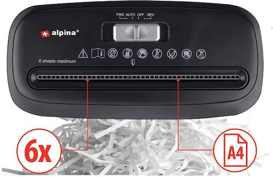 Alpina Appliances Distrugător de Documente Tăietură în bandă 6 Foi cu Coș 10lt