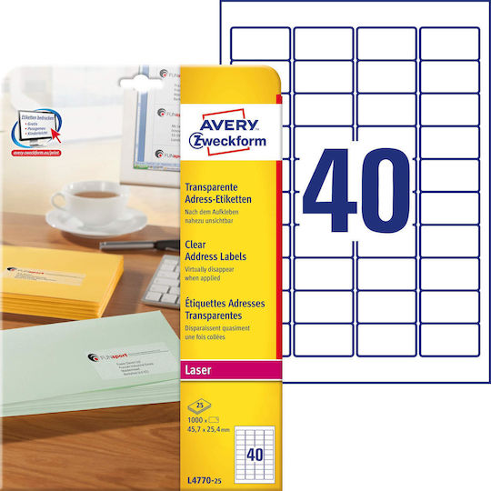 Avery Αυτοκόλλητες Ετικέτες Α4 Ορθογώνιες 45.7x25.4mm