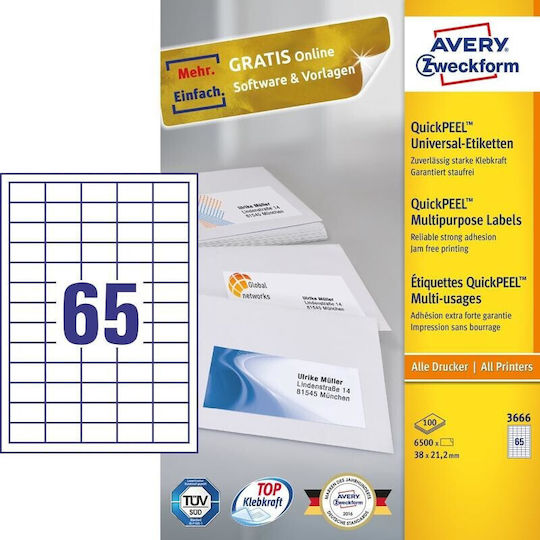 Avery Αυτοκόλλητες Ετικέτες Α4 Ορθογώνιες 38x21.2mm