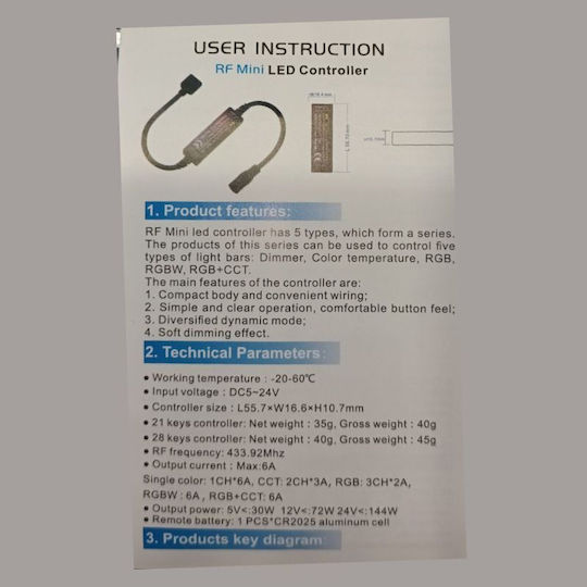 Lucas Ασύρματο RGBW Controller με Τηλεχειριστήριο RGBCONTW-6