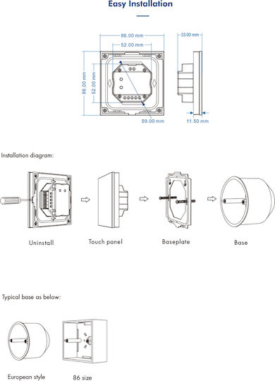 GloboStar Skydance Wall Mounted Dimmer Switch with LED Touch Frame