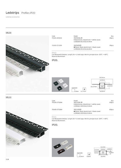 VK Lighting Satz 2Stück Eingelassen Aluminiumprofil für LED-Streifen 200cm