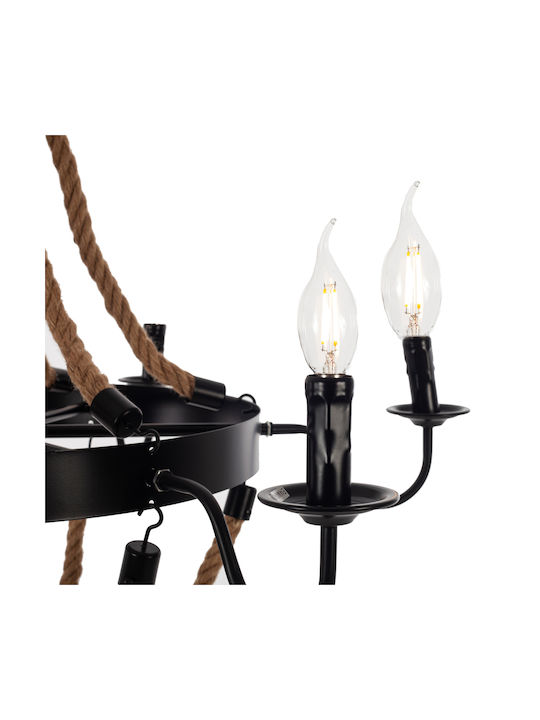 Artekko Πολυέλαιος 6xE14 Ø90cm με Σχοινί Μαύρος 023-3316