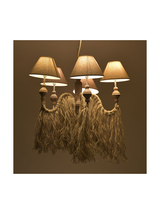 Inart Chandelier Ø45cm with Wood White