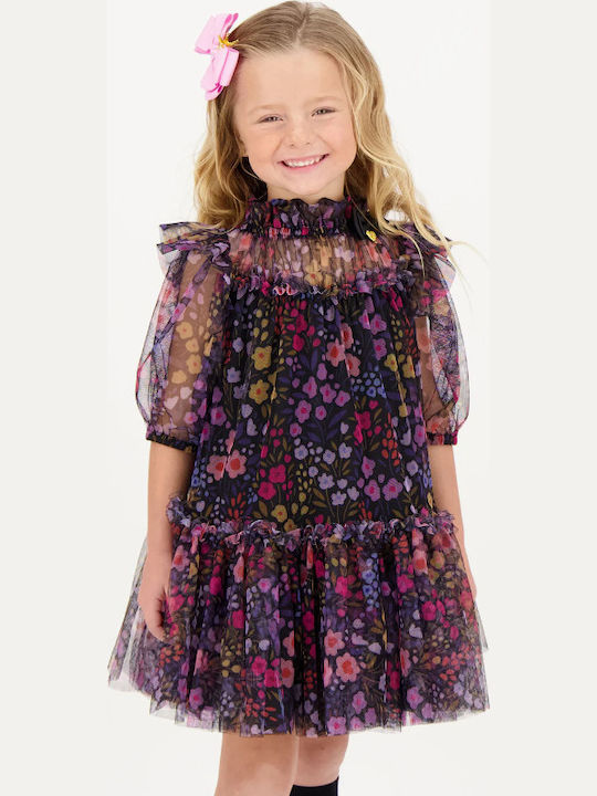 Παιδικό Φόρεμα Μακρυμάνικο Τούλινο Floral Black